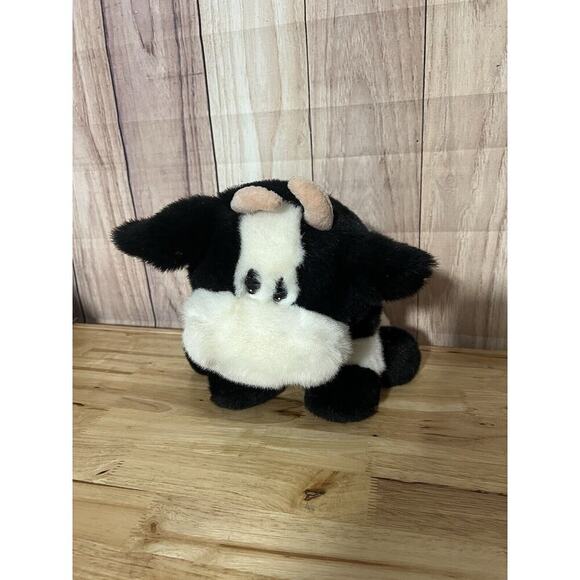 Aurora Cow Plush Stuffed Animal Small Black & White 8" Heavy - Picture 1 of 10